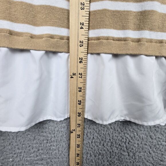 Faded Glory Shirt Sweater Tunic Top L Taupe White Striped Collared Preppy Modern - Picture 10 of 15